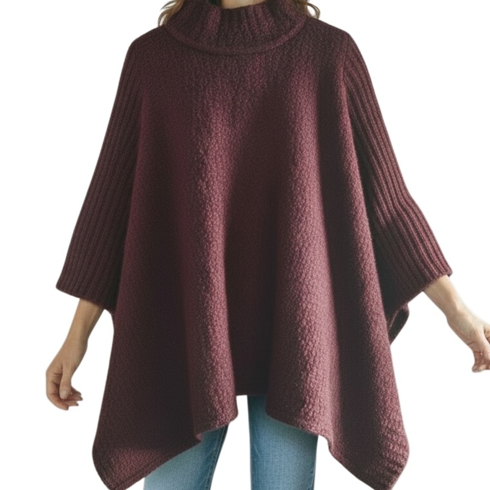 NWT DESIGN LAB Burgundy Sleeved Poncho Style Sweater